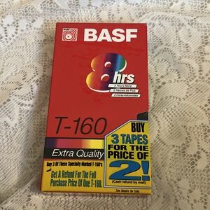 BASF VHS T-160 Extra Quality 8 Hour Blank Video Cassette Recording Tape Blank